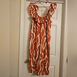 Ava & Viv Orange and White Ruffle Necki Sundress. Size: XXL.
